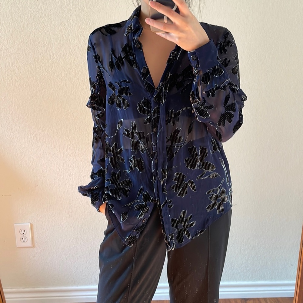 Saloni Semi Sheer Velvet Blouse Size 4